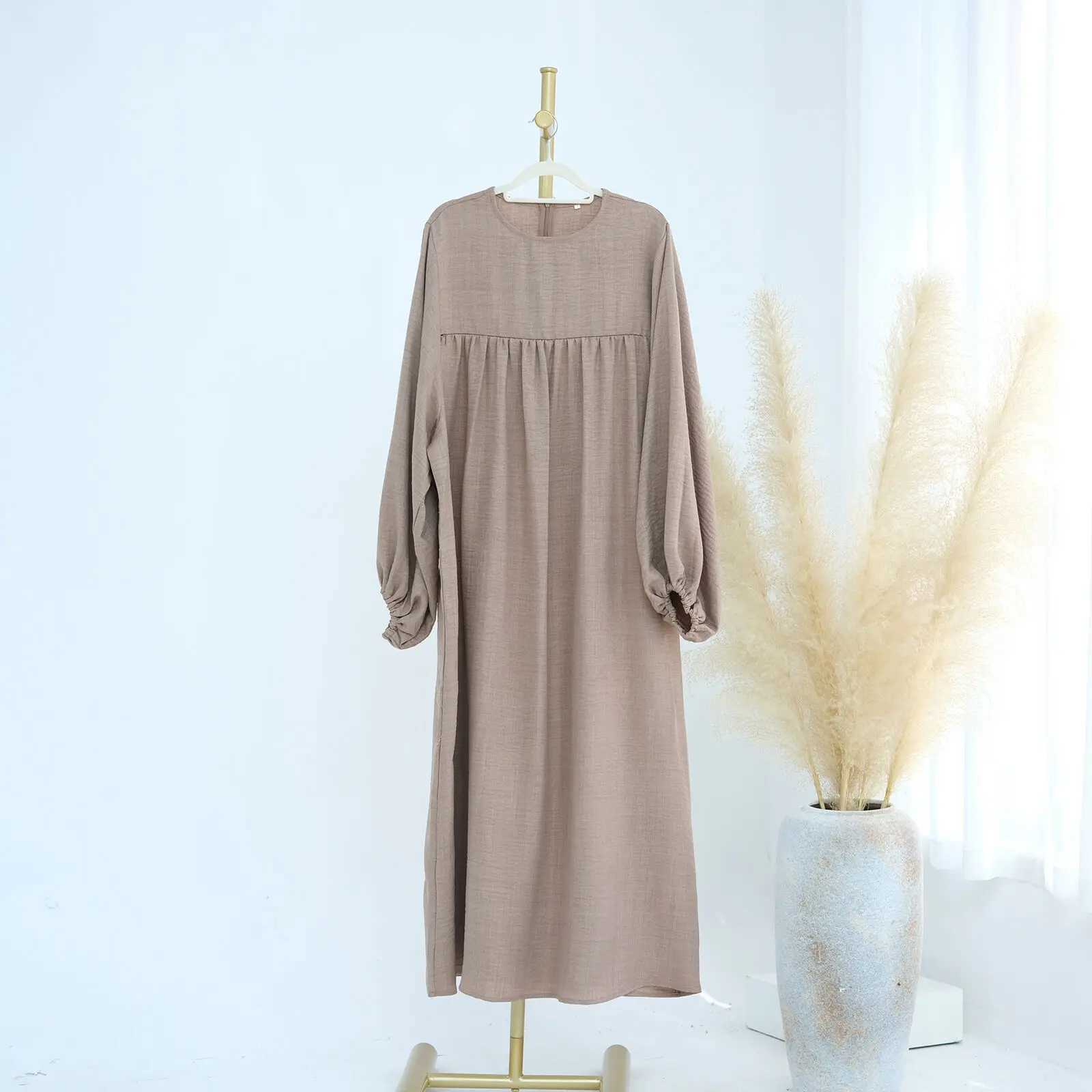 African Solid Color Loose Abaya Simple Dress Zipper Breastfding Loos Robe Fashionable Kaftan X250514