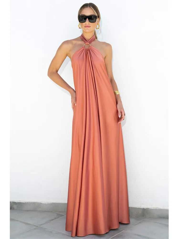 Party Dresses For Women Loose Halter Neck Leace-up Backless Sexy Satin Evening Dress A-line Summer New Fashion Elegant VacationXJ250514
