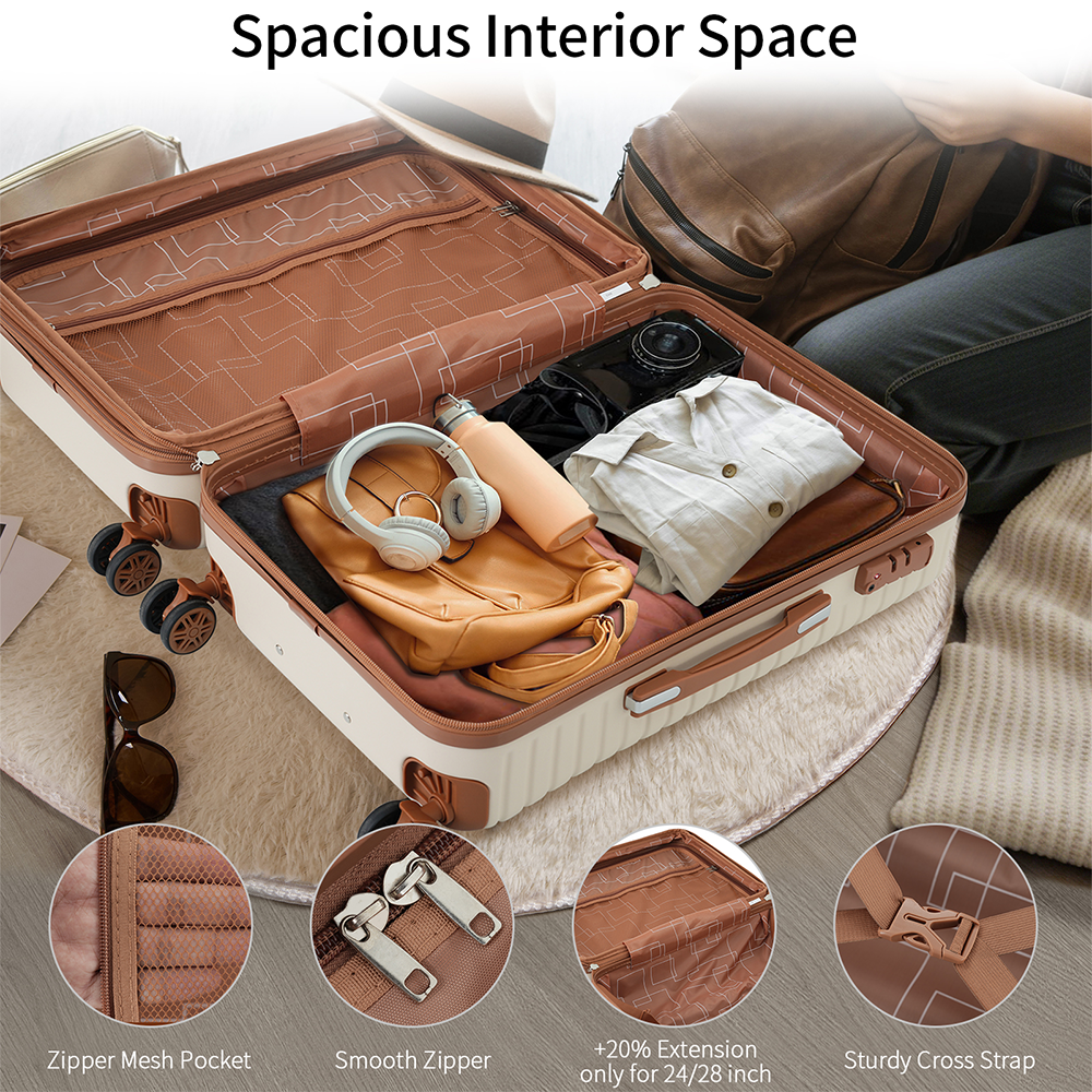 3-Piece Luggage Set: 20-Inch Carry - on Luggage, Airline Approved, Lightweight Hardshell ABS Suitcases with Wheels and TSA Lock Retractable pull rod T