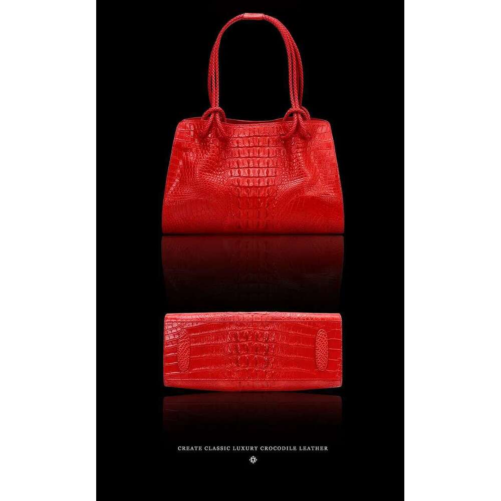 Genuine Leather Women's Red Crocodile Pattern Ladies Handbags Tote Bag Fashion Travel Portable Shoulder Underarm Bags