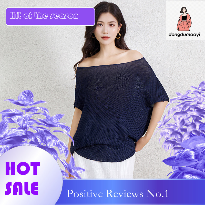 dongdumaoyi Miyake design pleated loose short sleeved T-shirt for women 2024 new summer plus size slimming temperament texture top