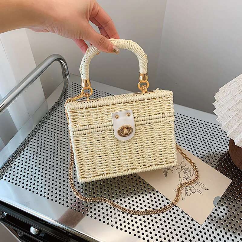 Summer Box Small Purse And Handbags For Women Rattan Straw Woven Crossbody Shoulder Female Fashion Chain Travel Beach Bags