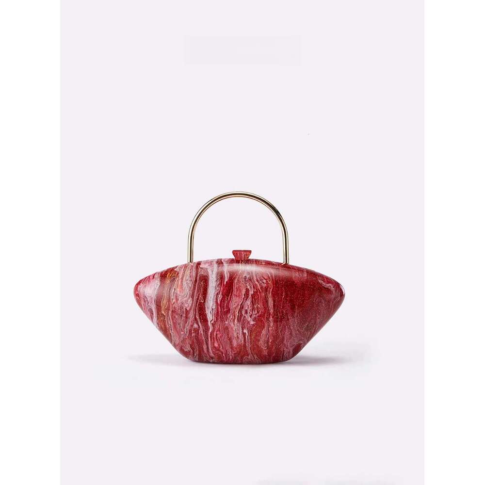 European And American High-End Fashion High-Quality Texture Shell-Like Shell Force Hand-Held Evening Bag Marble-Like Acrylic