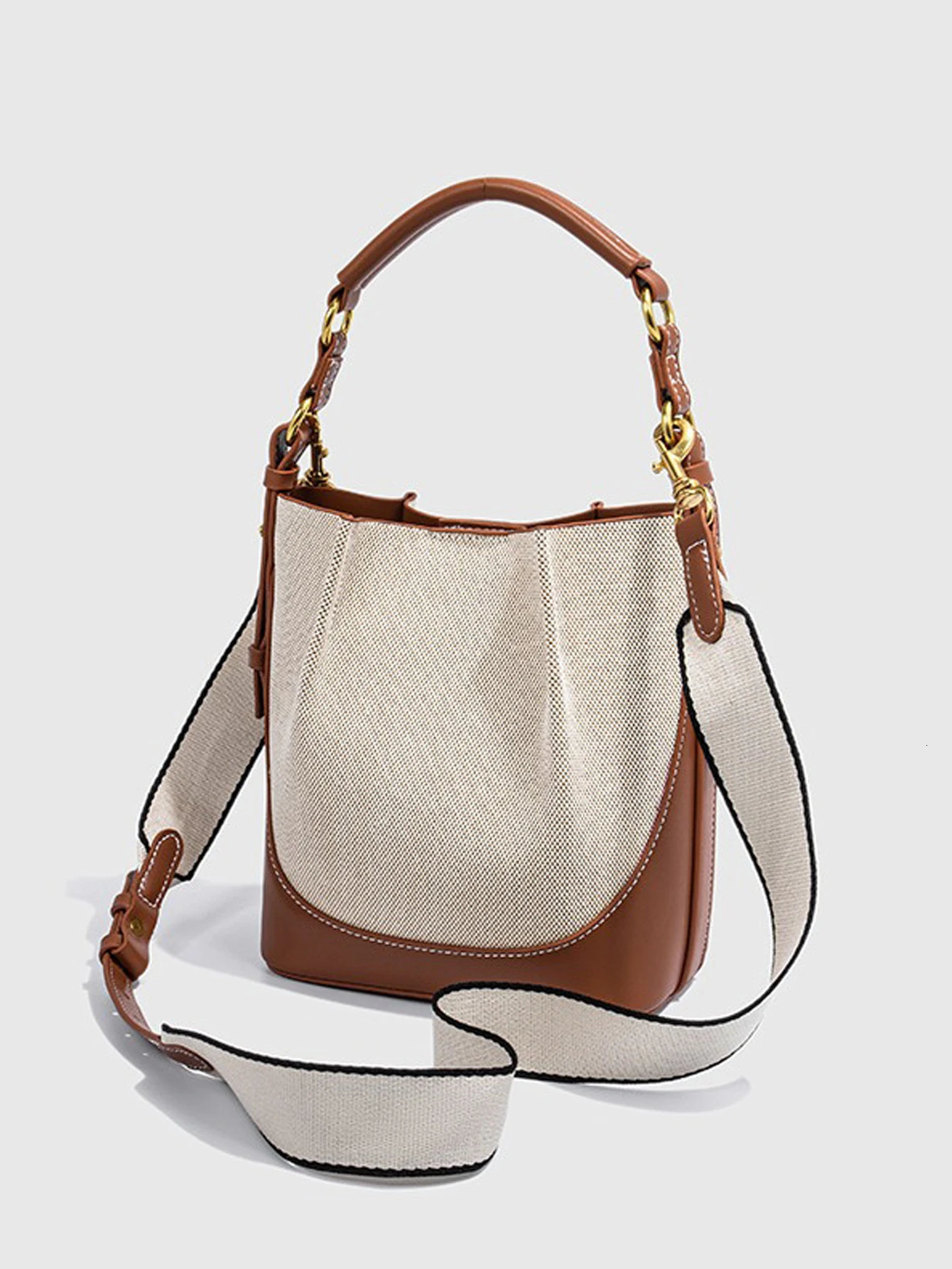 large capacity wide shoulder strap single tote sling bucket bag 250514
