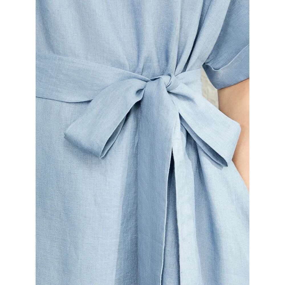 AMII Minimalist Women Dress Summer New 100% Linen Niche Fashion Artistic Temperament O-Neck Dresses Vestidos 12342278