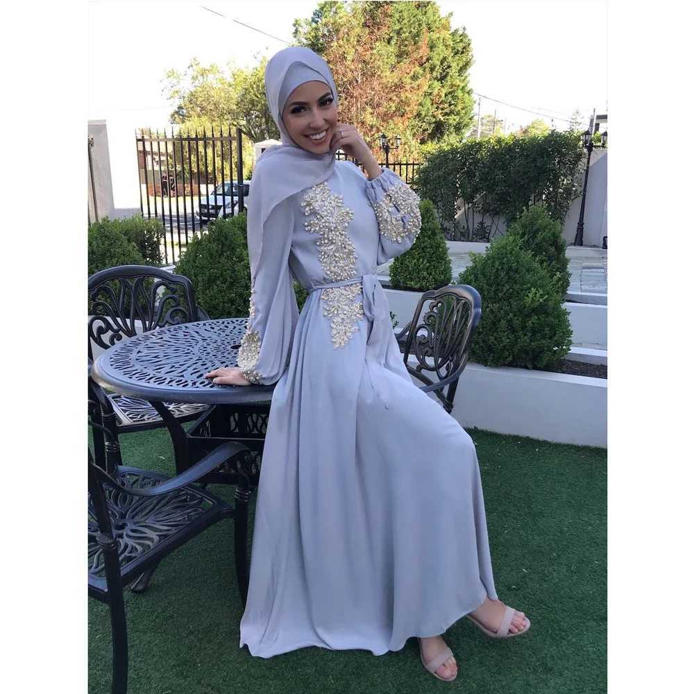 Eid Ramadan Dubai Women Muslim Beading Abaya Long Slve Maxi Dress Turkey Robe Kaftan Islamic Clothing Evening Party Gown New X250514