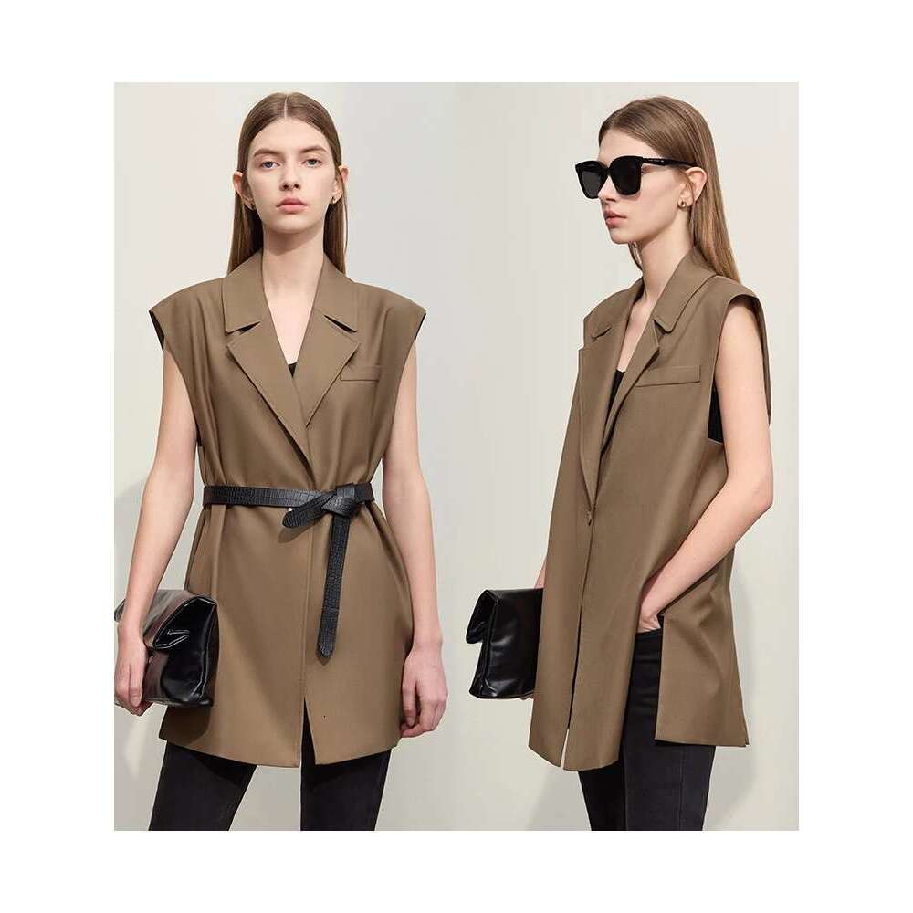 Amii Minimalism Autumn Blazer Vest for Women Loose Casual Sleeveless Notched Slit Jacket Fashion Outwear Female Clothes 12270105