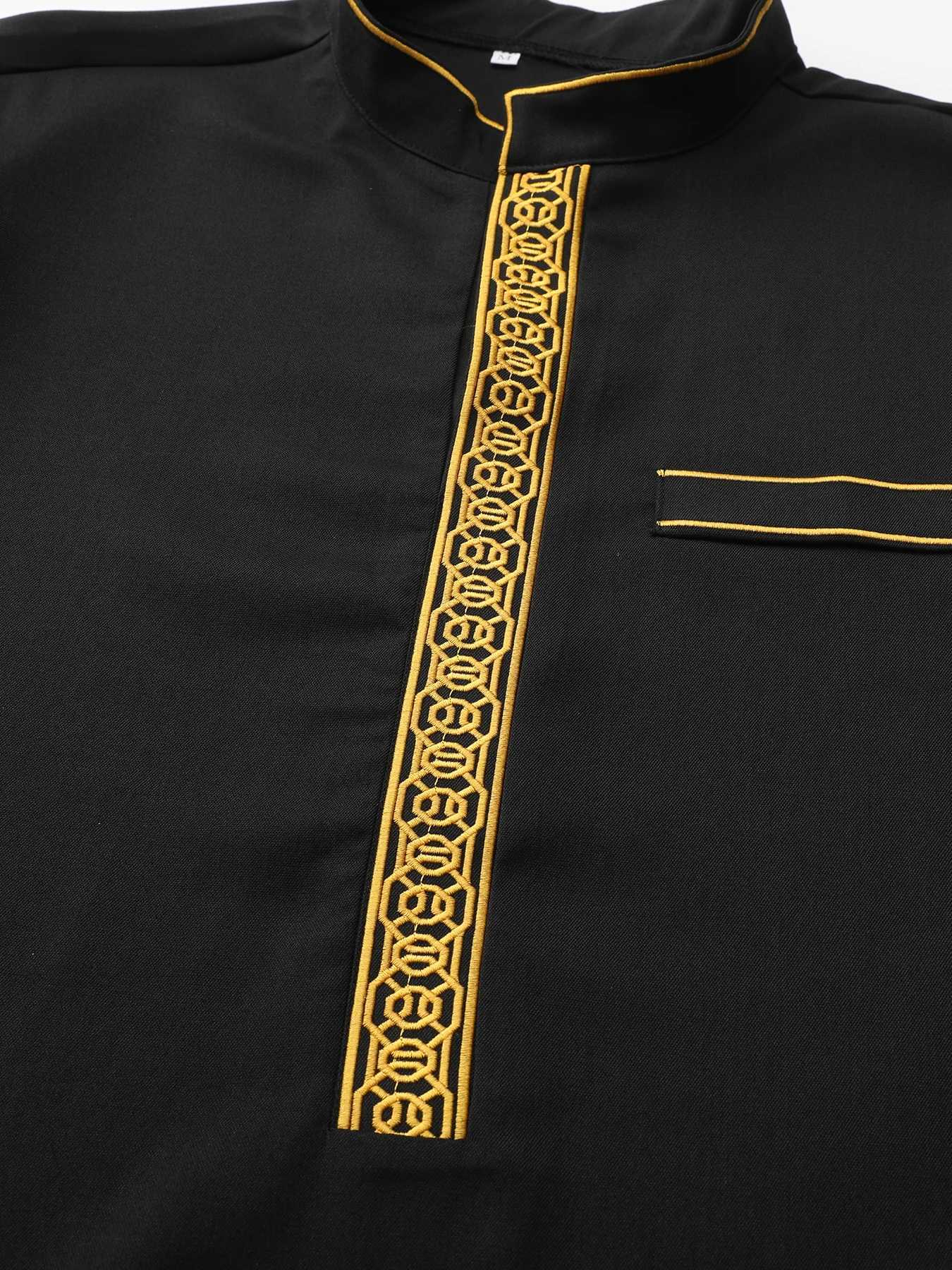 Islamic muslim Arabic mens robe long sleeve embroidered stand collar arabian thobe for men X250514