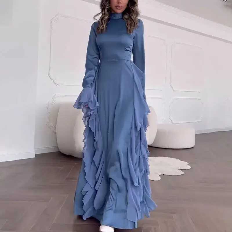 Women Temperament High Waist Long Dress Gown Muslim Patchwork Party Robe Arab Bandage Evening Dress Kaftan Abaya X250514