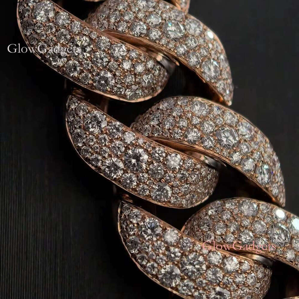 Iced Out 10K Solid Rose Gold Mosaic Setting Lab Grown Dia Cuban Link Chain Necklace 20MM Width