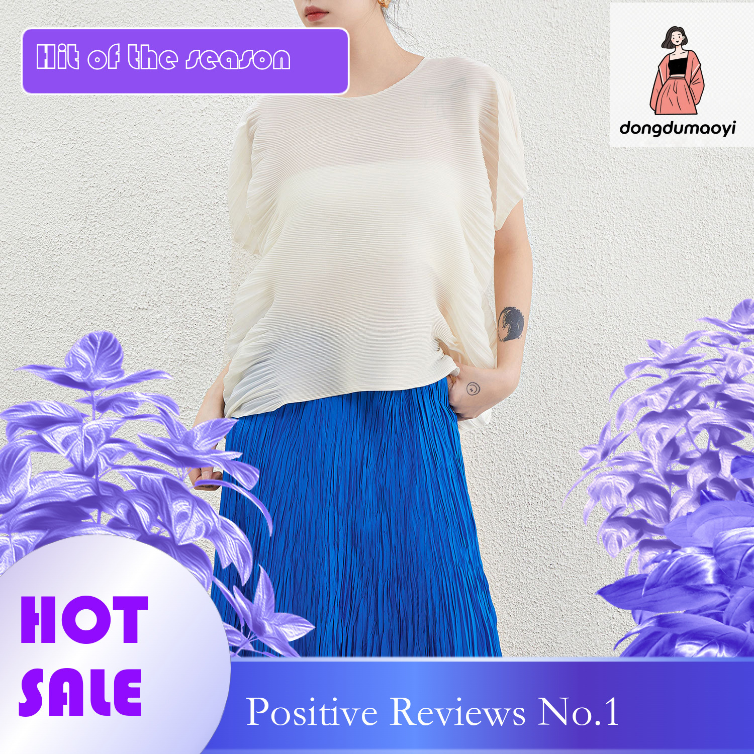 dongdumaoyi Miyake irregular loose top women's plus size summer new item fat mm slimming bat sleeves cover belly short sleeved T-shirt