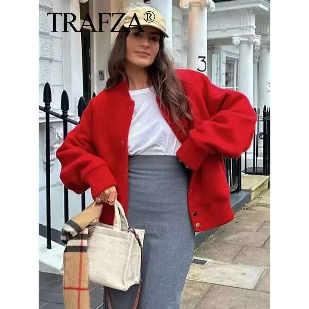 TRAFZA Casual Women Coat Solid Long Sleeve Single Breasted Female Coats 2025 Spring Fashion Loose Streetwear Woman Outwear
