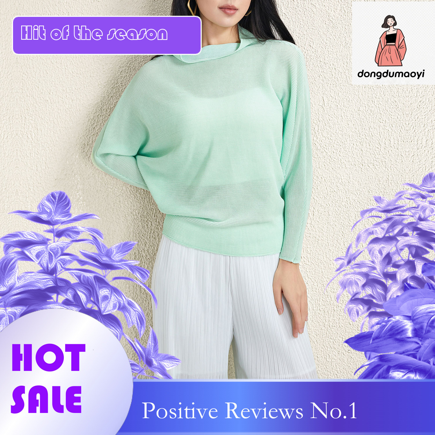 dongdumaoyi Miyake Bat Long Sleeve Top for Women 2024 Spring New Style Loose, Lazy, Versatile, Western Style, Slim and Wrinkled T-shirt