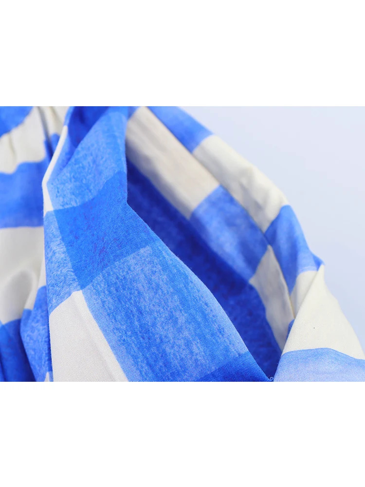 TFMLN Blue White Plaid Aline Skirt For Women Summer Lightweight High Waisted Zipper Long Female Slim Casual 250514