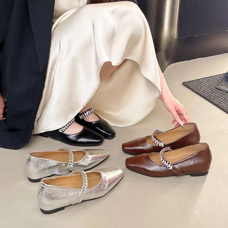Elegant Ladies Pumps 2025 Brand Designer Pearl Beading Band Mary Janes Woman Med-high Heels Dress Shoes Mujer Bombas