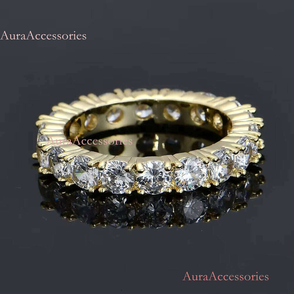 Fashion Jewelry S Sterling Sier White 4mm Moissanite Dia Gold Plated Eternity Rings for Men Women