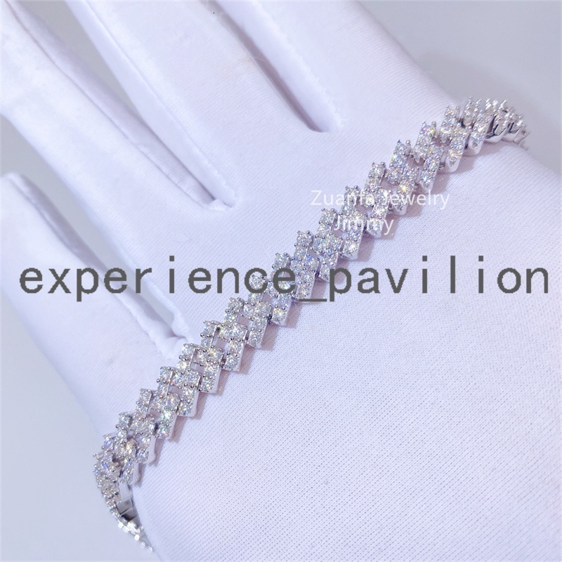 Buss Down Stylish 10mm Hiphop 925 Sterling Silver Hand Prong Setting Iced Out D Moissanite Diamond Cuban Link Chain Bracelet