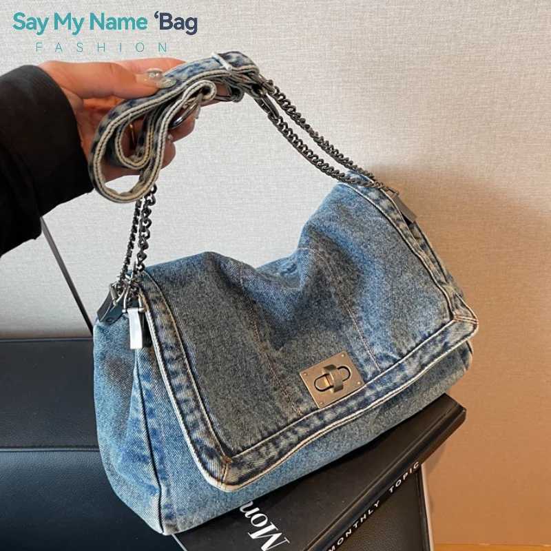 Solid color denim canvas shoder bag Mti functial fiable shoder bag Minimalist Casual Bag handbag Z250514