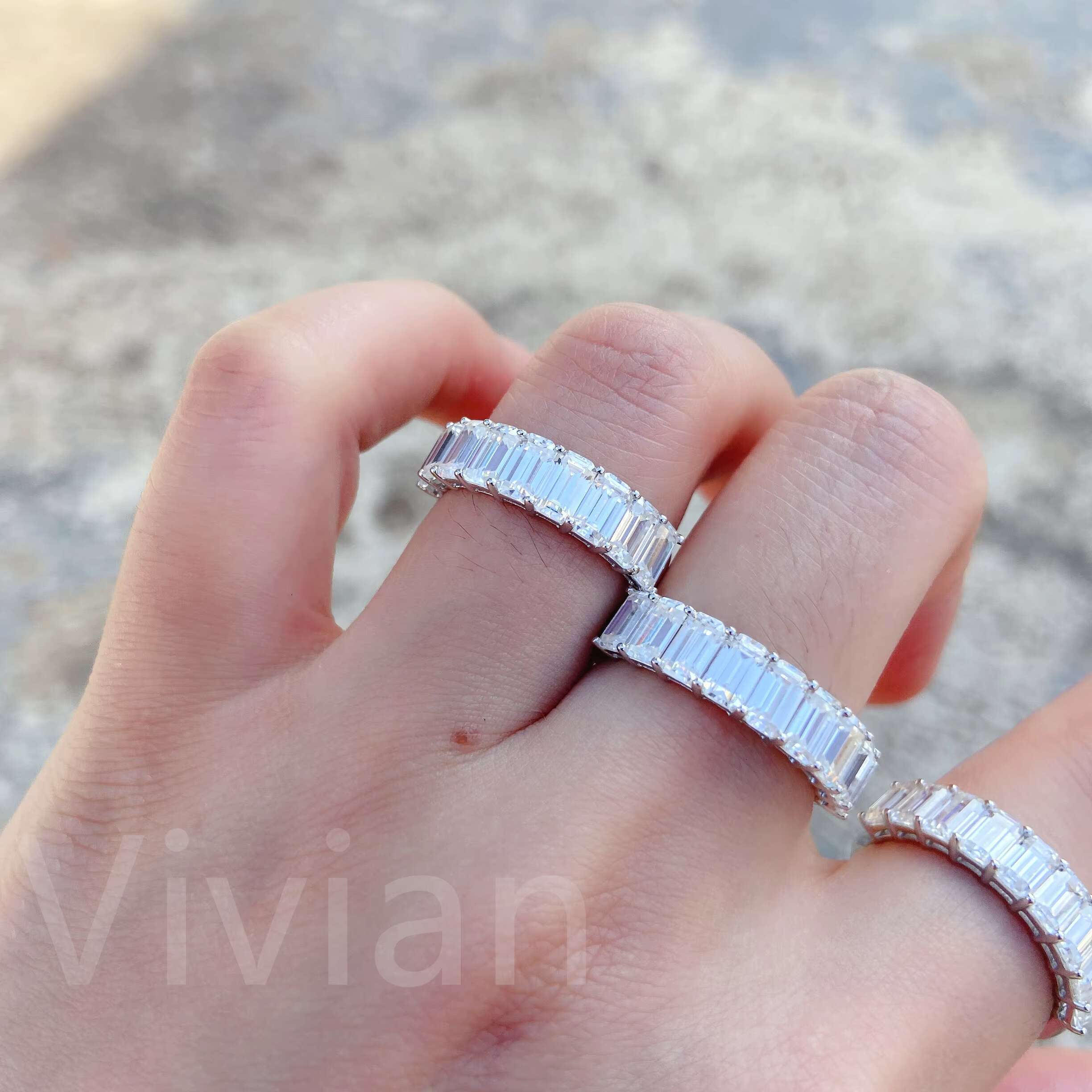 Emerald Cut VVS Moissanite Diamond Ring Wholesale Hip Hop Bling Jewelry 925 Sterling Silver Mens Rings