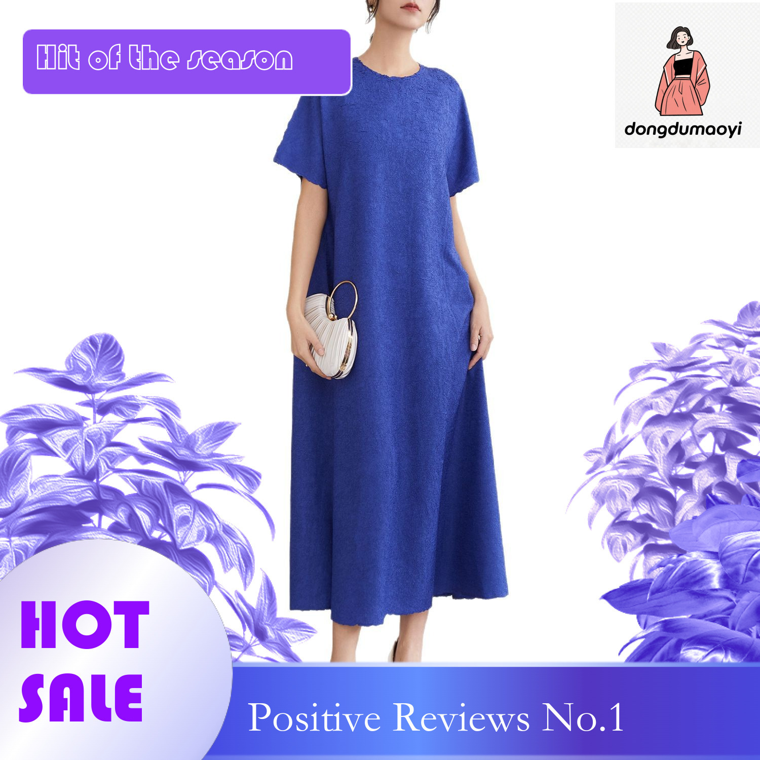 dongdumaoyi Miyake round neck plus size short sleeved A line long for women in summer wearing it outside looking fat and slim simple dress solid color