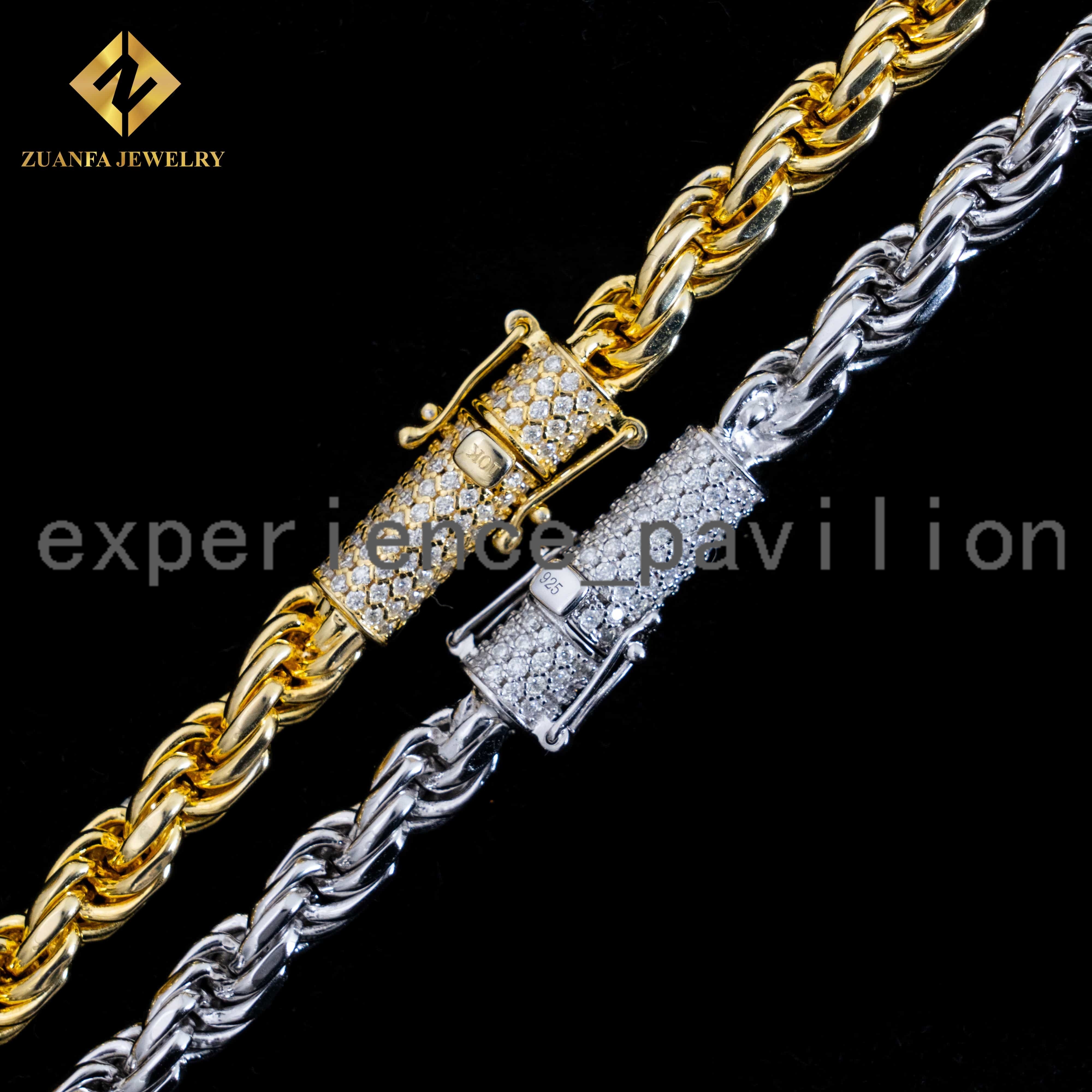 Ready to Ship 6MM Hip Hop Man Necklace 925 Sterling Silver Iced Out Vvs1 Moissanite Diamond Lock Gold Rope Chain