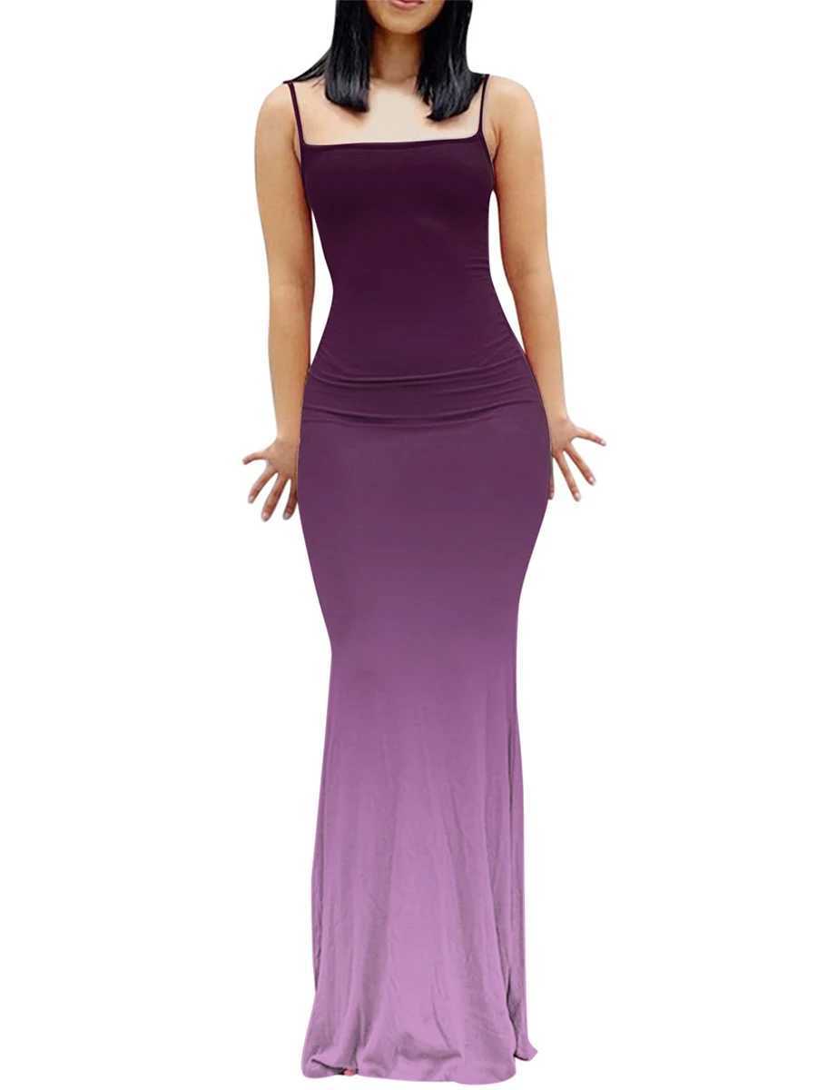 Womens Summer Sling Bodycon Fashion Backless Long Dress Tie-Dye Gradient Spaghetti Strap Sleeveless Party Club DressXJ250514