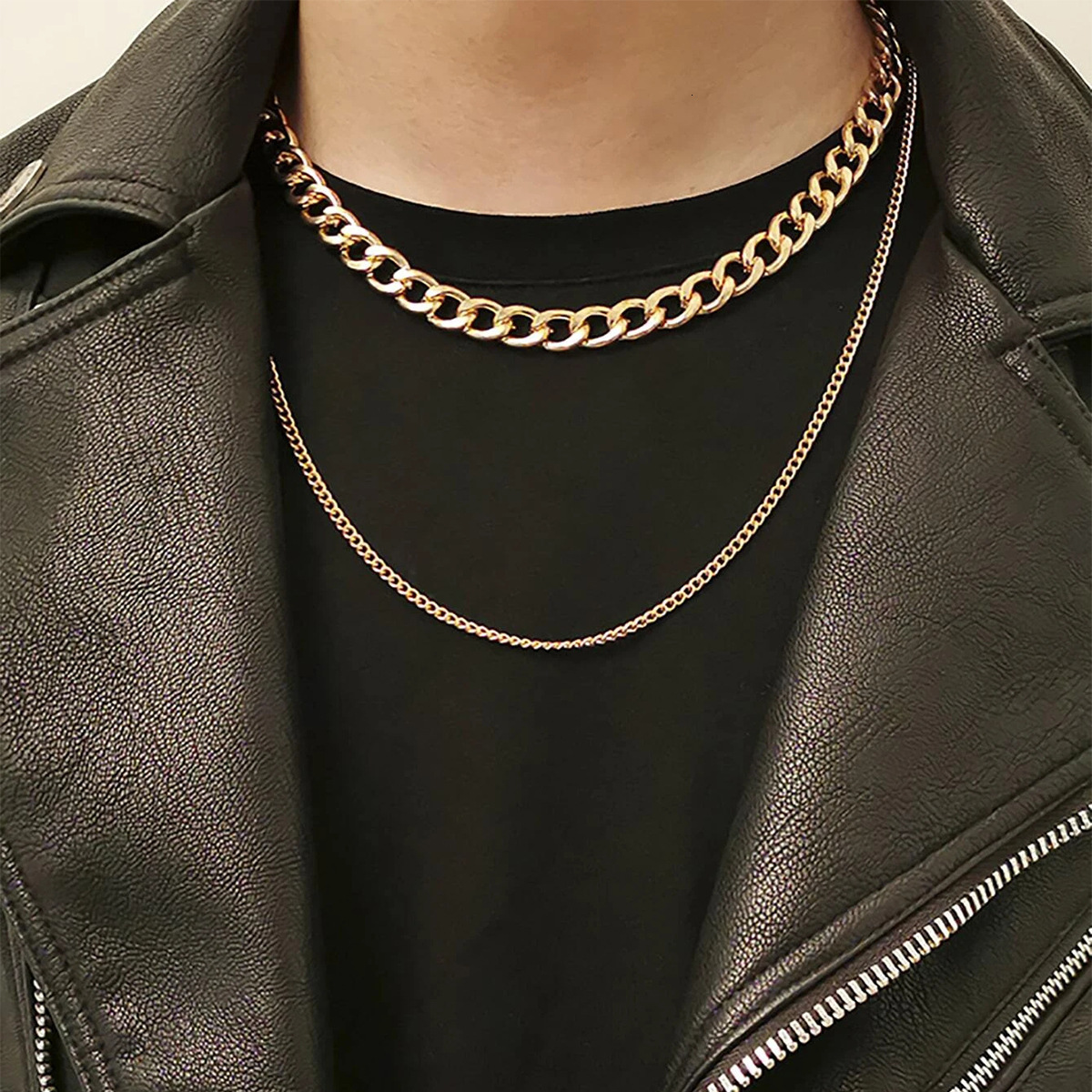 Necklace Men's Thick Double layered Collarbone Chain