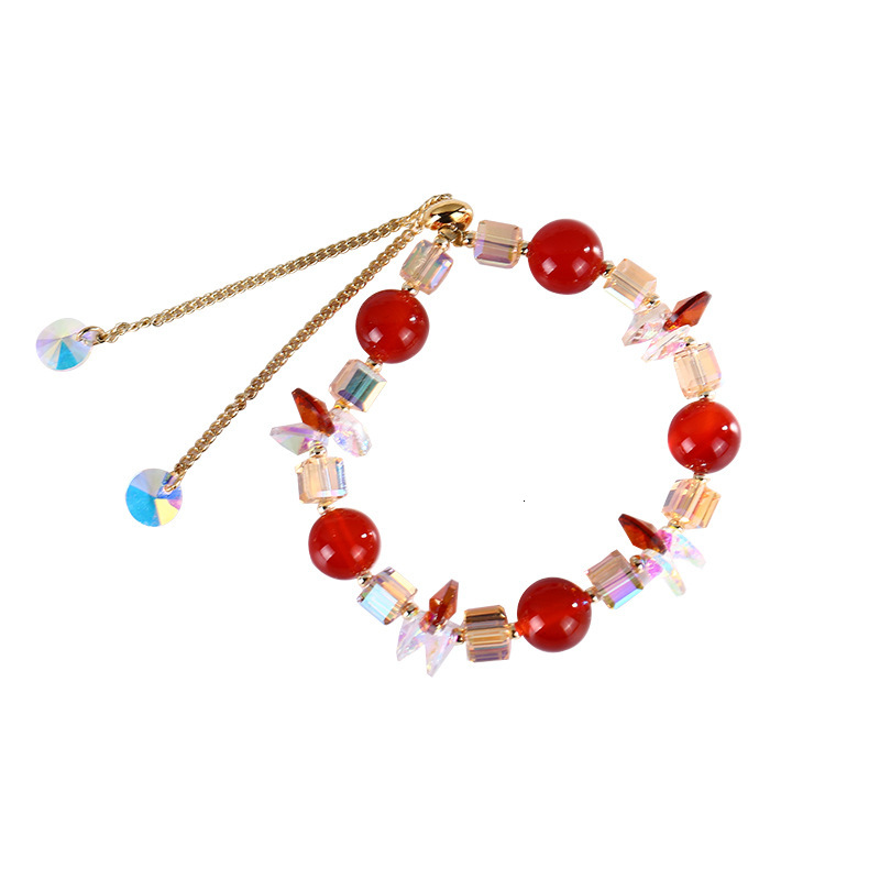 Minimalist Design Sense Agate Copper Chain Glass Crystal Decorative Red Beaded Pearl Bracelet