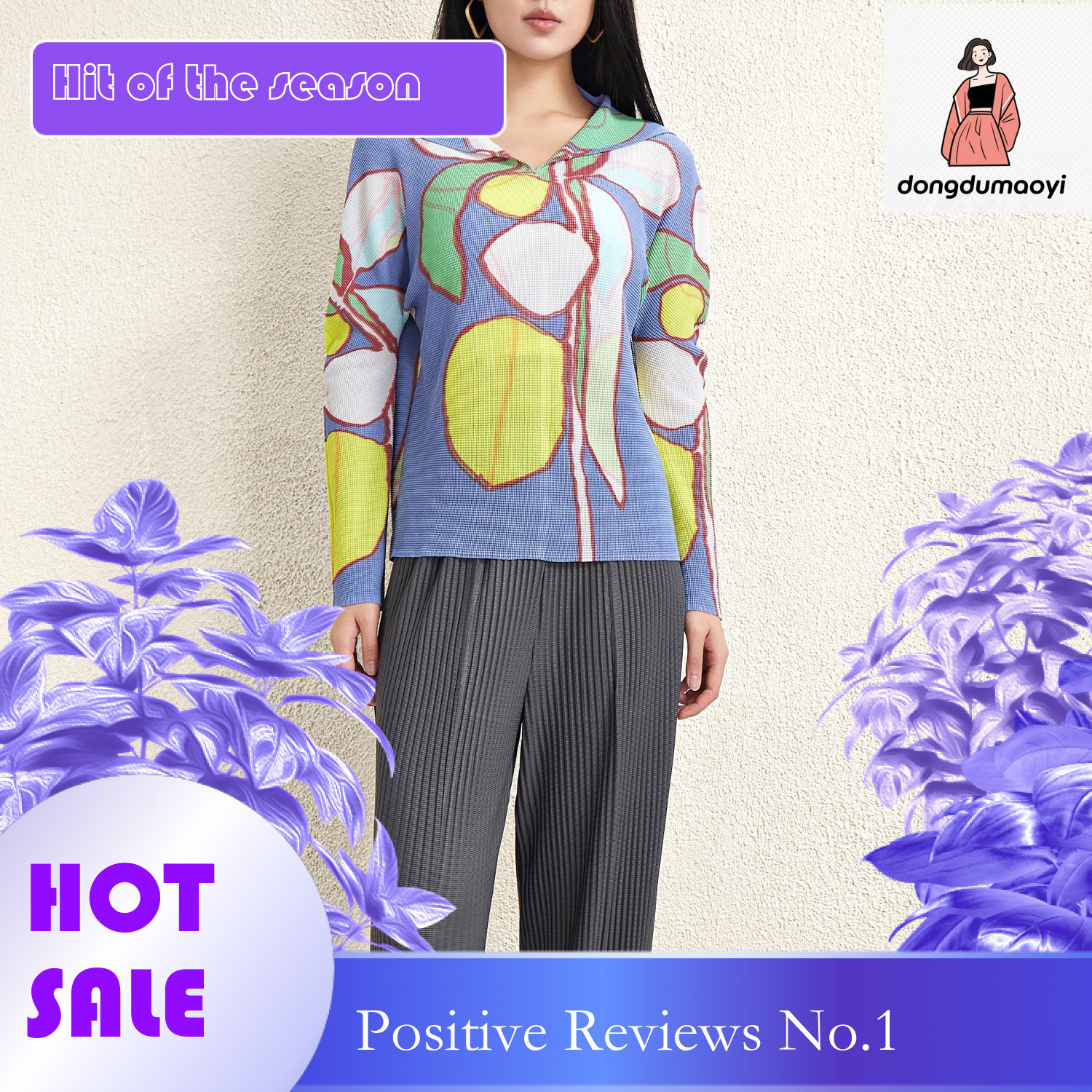 dongdumaoyi Gaoding Sanzhai counter series long sleeved t-shirt base shirt geometric print top summer women's design sense clothes thin