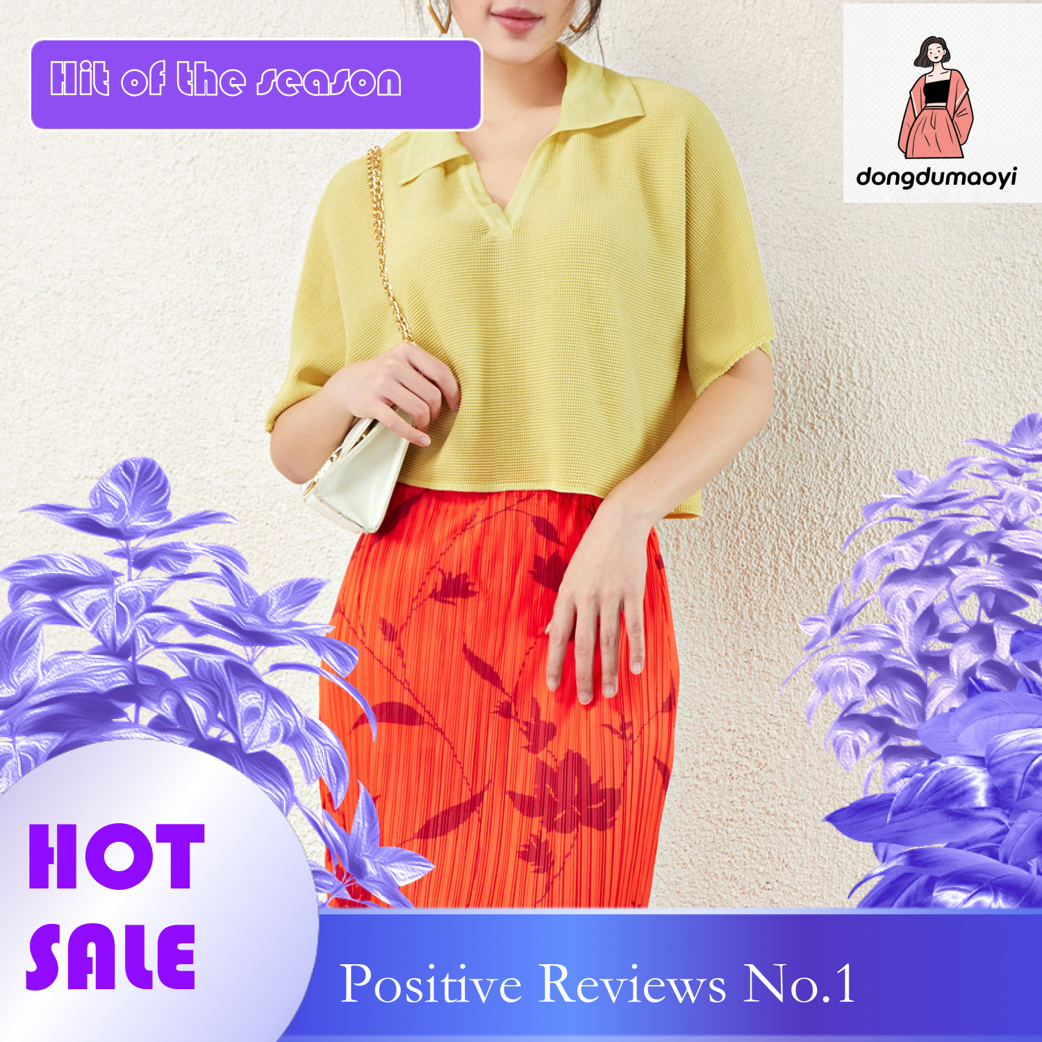 dongdumaoyi Miyake Age reducing and Western style Polo collar short pleated T-shirt for women's summer new casual versatile slimming solid color 