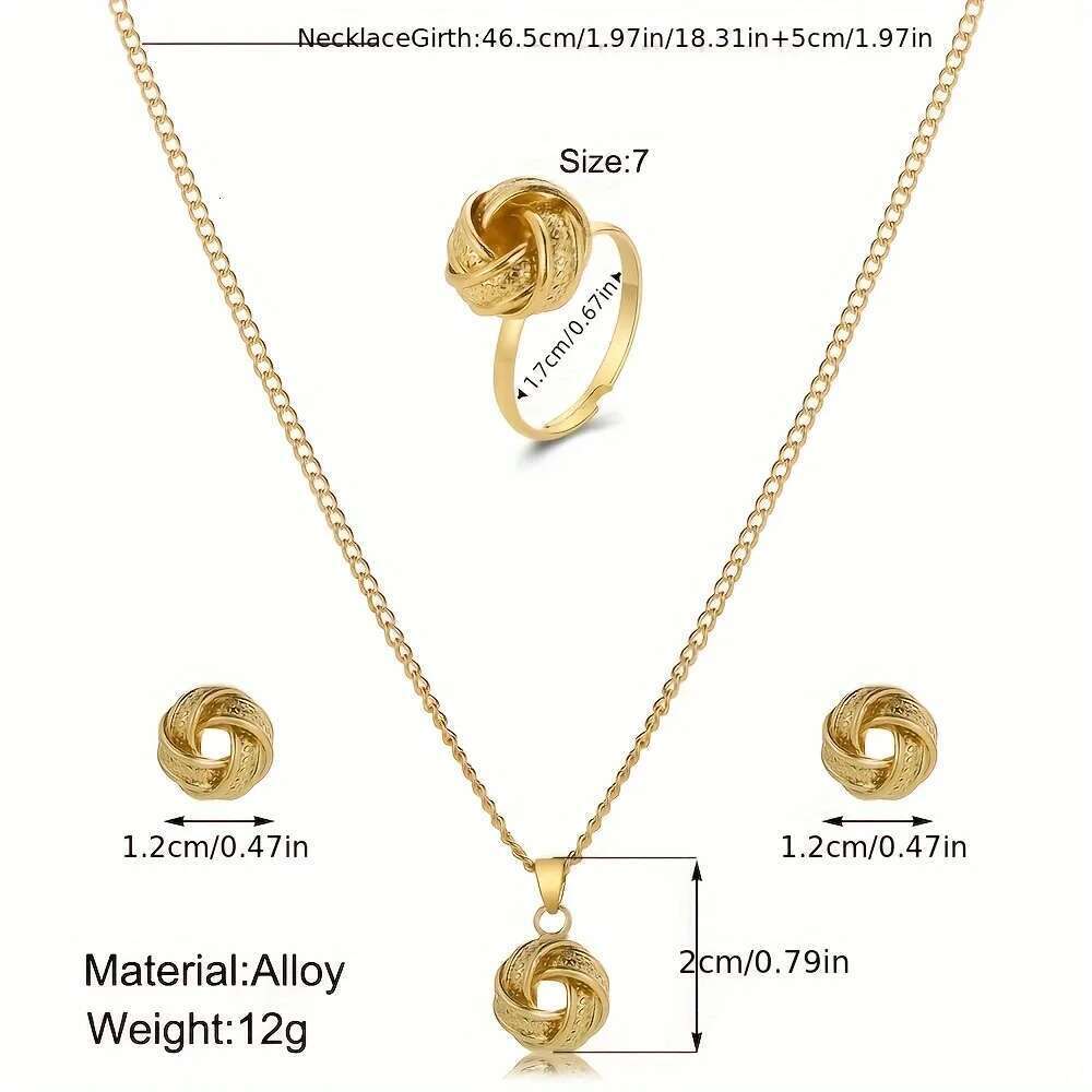 A Of Hollow-Out Knotted Three-Dimensional Round Rings Earrings Necklace Jewelry Set Lady Dating Gift