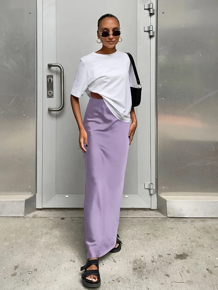 Elegant Satin Black Trumpet Skirts Fashion Slim High Waist Women Female Solid Office Long Skirt Spring Summer 250514