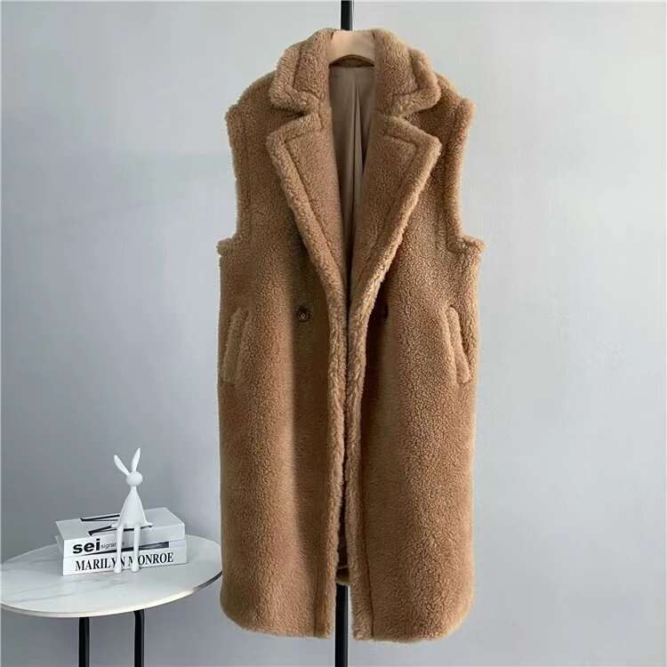 Getspring Women Vest 2024 Autumn Winter Sleeveless Imitation Waistcoat All Match Thickened Loose Long Faux Fur Jacket