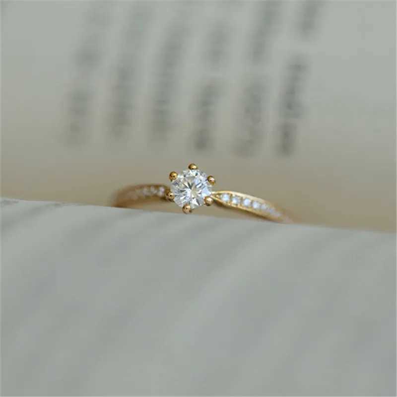 925 Sterling Silver Plated 14K Gold Shining Zircon Ring for Women Exquisite Temperament Wedding JewelryXJ250514