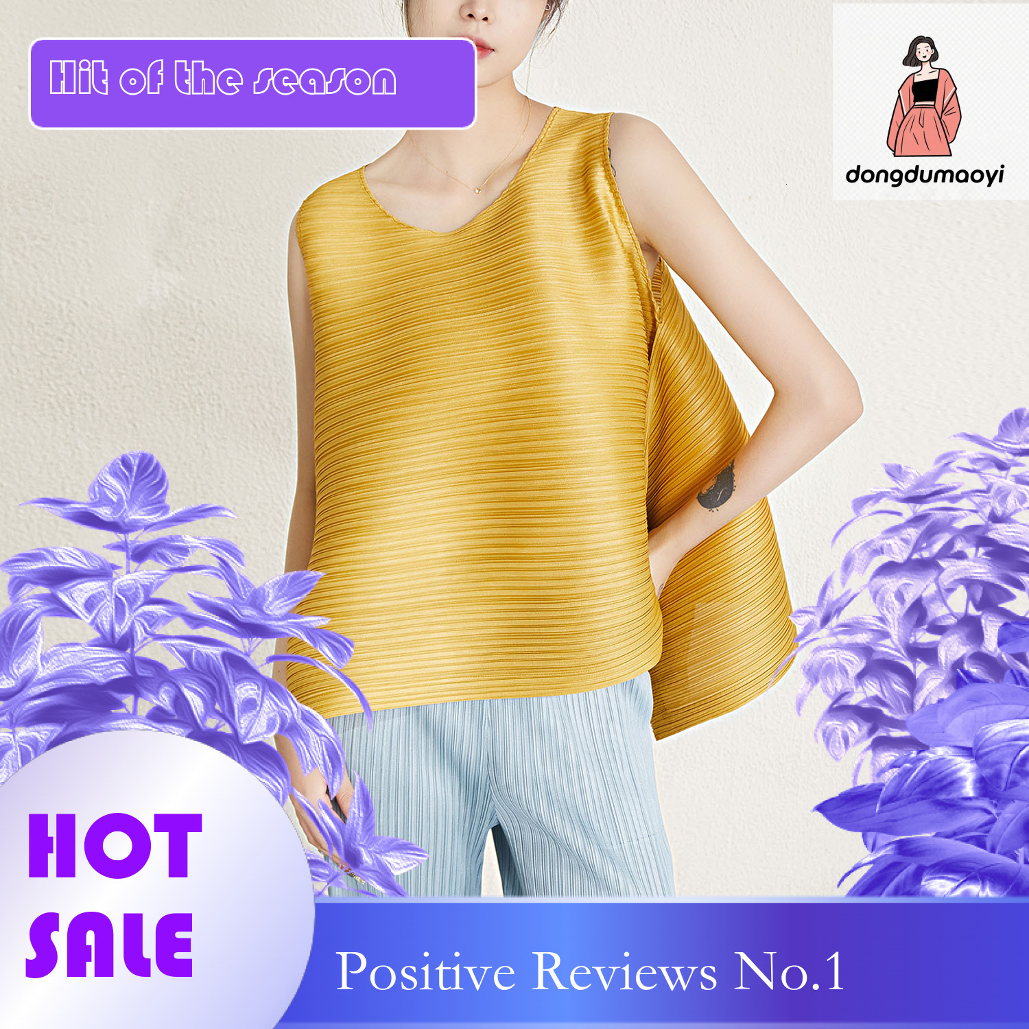 dongdumaoyi Miyake loose A-line slimming T-shirt sleeveless vest for women's summer outdoor wear, irregular and stylish versatile pleated top, sh