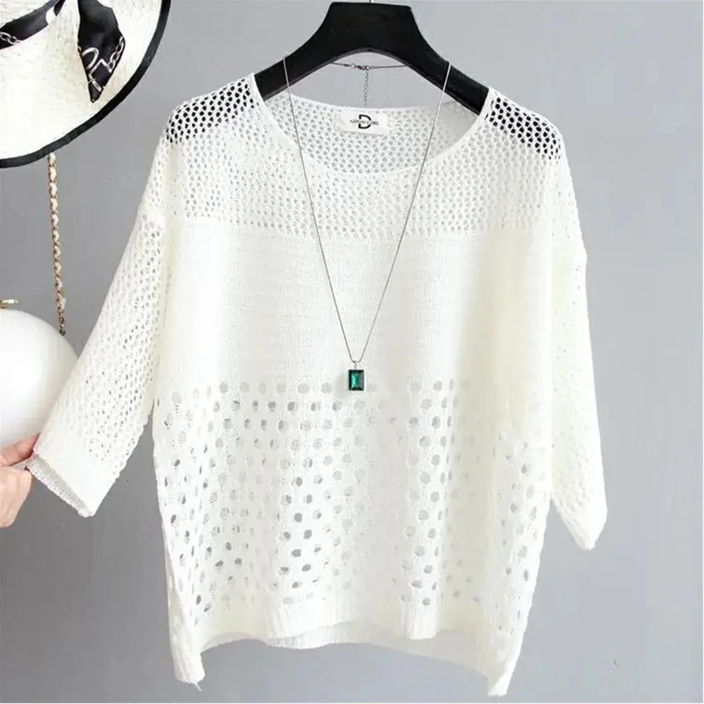 Spring and Summer Ice Silk Knitted Vest Top Hollow Out Thin Bottoming Sling Streetwear Womens Clothing Shirt 250514