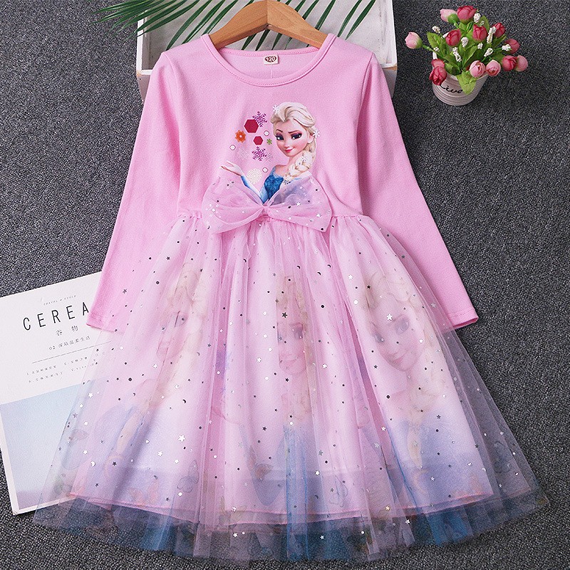 DISNEY Frozen Elsa princess kids designer clothes baby girl designer clothes girl Spring and Autumn Children's Autumn Puff Dress.