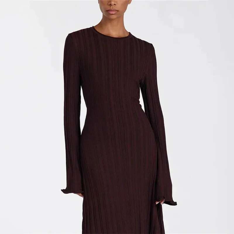 Knitwear Fashion Loose Maxi Women Lace-Up High Waist Ribbed Sleeve Party Female Knit Bandage Long Dress
