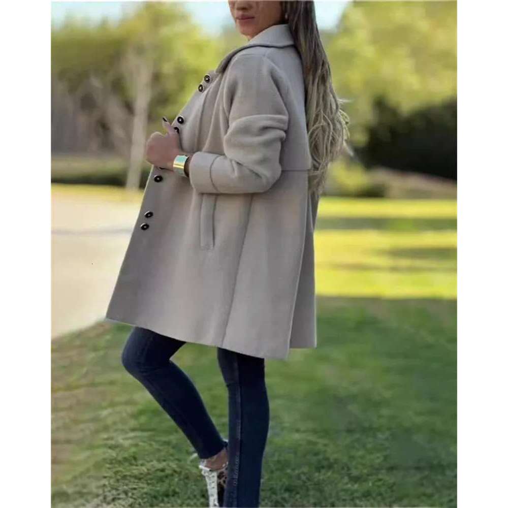 Plus-size fashion autumn and winter casual plain button lapel long-sleeved jacket women's apparel