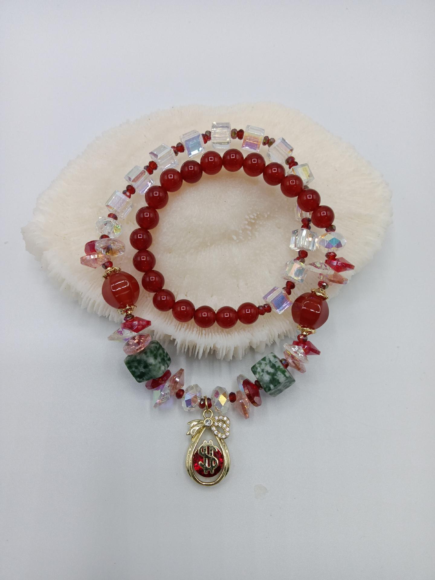 Korean style personalized fashion bead double circle big red auspicious bracelet, wedding gift for girlfriends, bracelet accessories