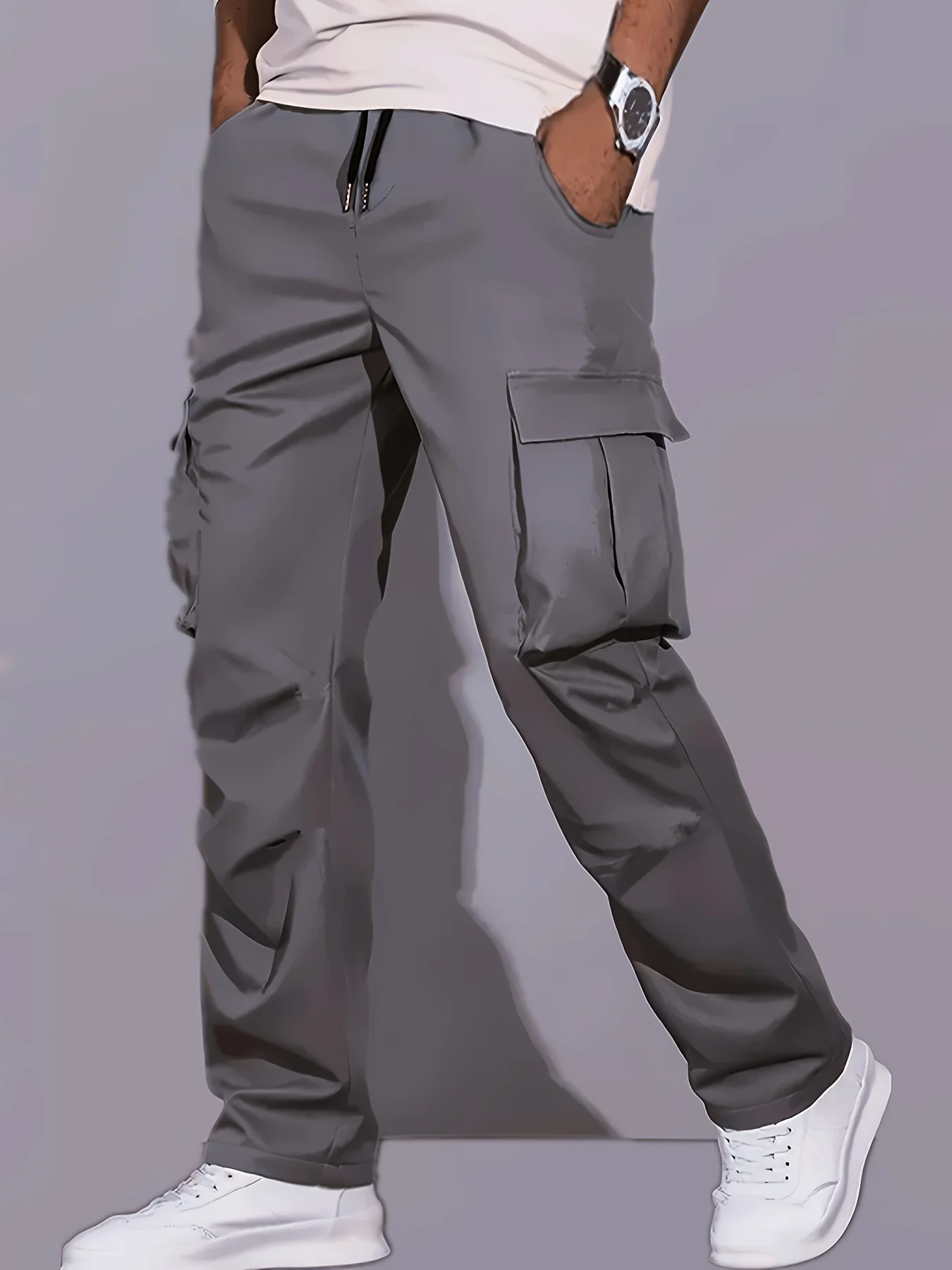 mens workwear pants European and American mens loose straight casual pants mens workwear pocket pants 250513
