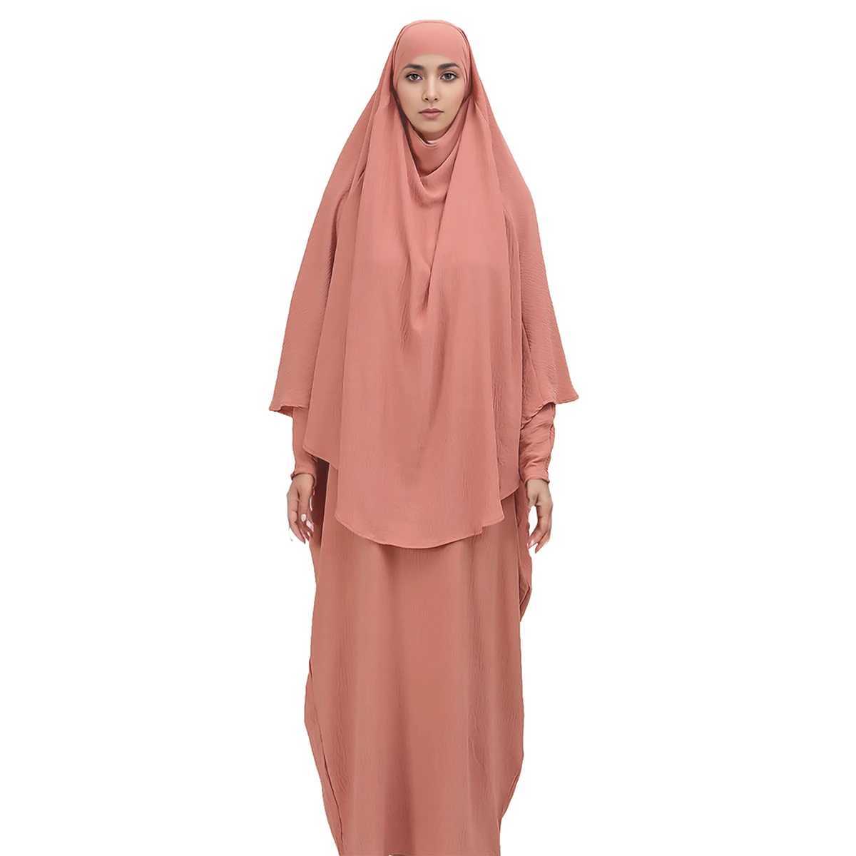 Long Khimar Islam Cloth Jilbab Ramadan Two Piece Jilbab Prayer Set Abaya for Woman Batwing Hijab Dress Muslim Kimono Kaftan Robe X2505141