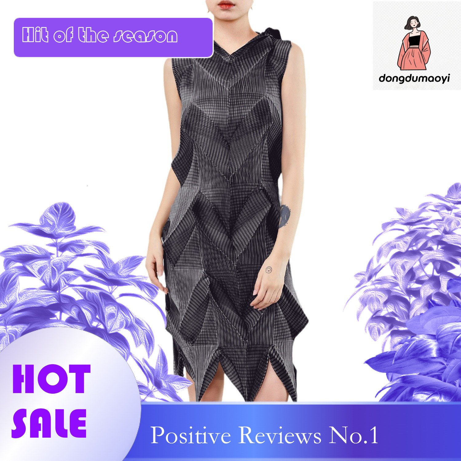 dongdumaoyi Pleated dress summer Miyake new style niche design sense plus size slimming sleeveless skirt