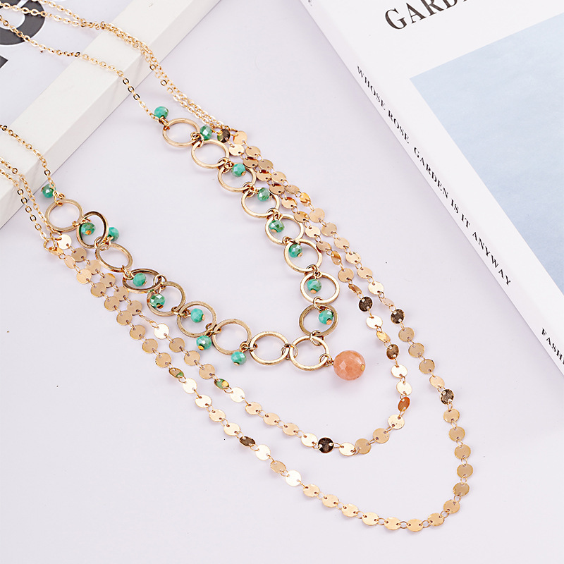 New Agate Copper Ring Crystal Multi Layer Necklace