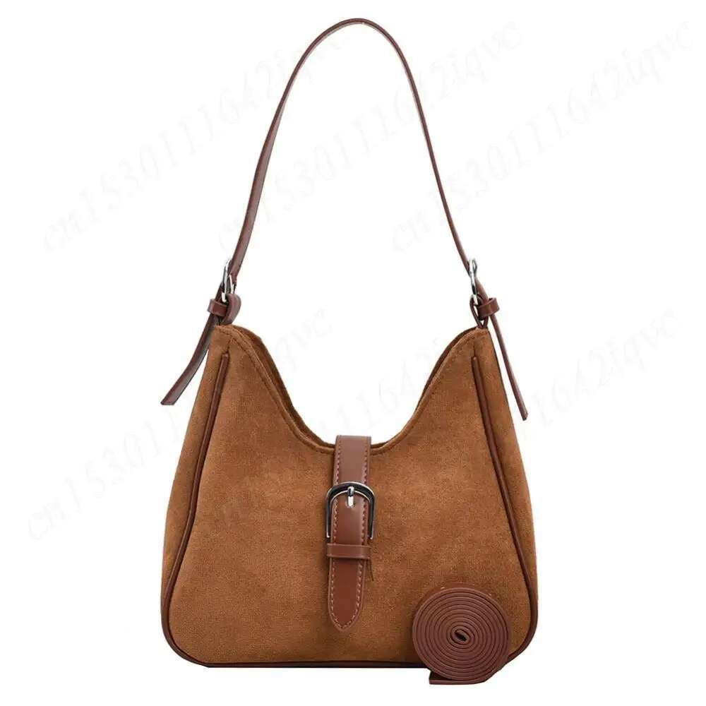 Women Suede Shoulder Adjustable Strap Hobo Crossbody with Zipper Handbag Solid Tote Commuter Bag for Work Travel