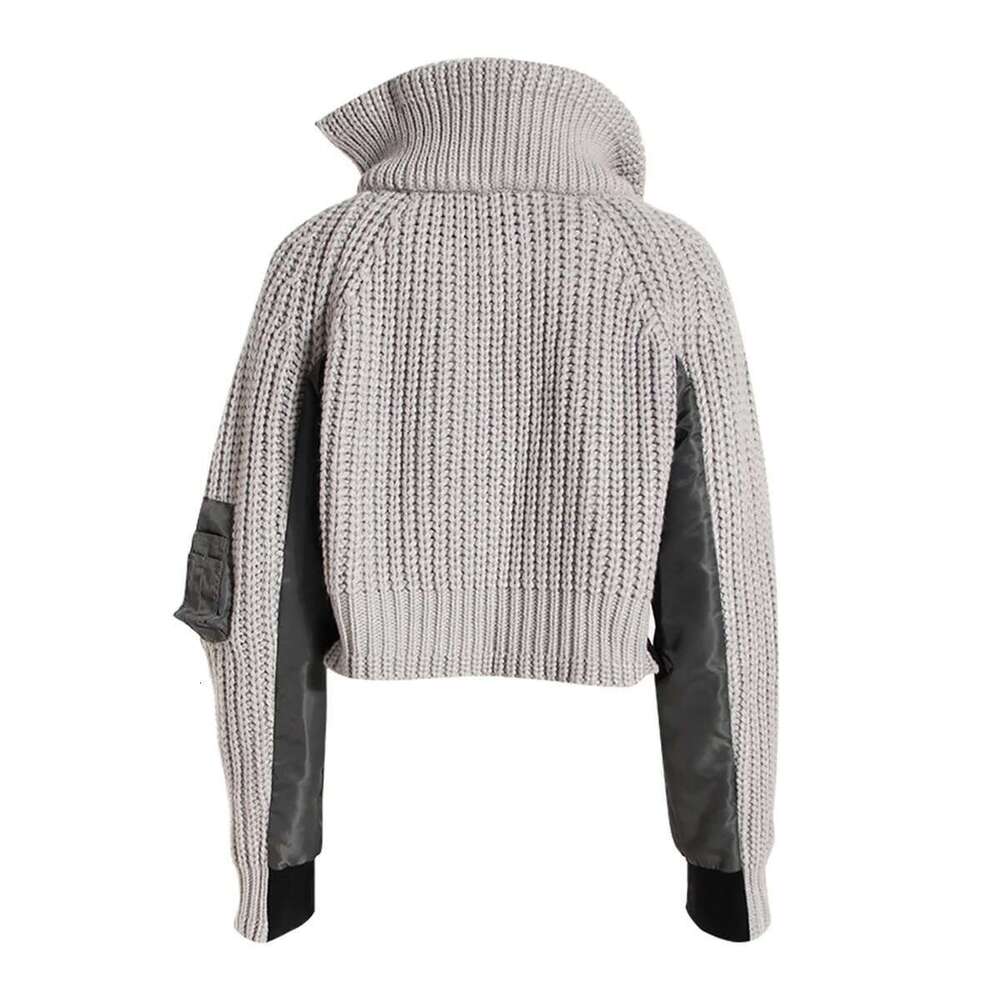Getspring Women Coat 2023 Autumn Irregular Knitted Ing Patchwork Short Jacket Thickened Warm Baseball Fake Two Ladies Tops