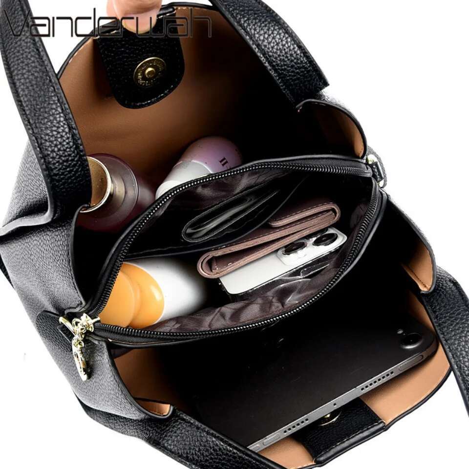 VANDERWAH Genuine Brand Soft Leather Top-Handle Bags Female Handbags Women Shoulder Crossbody Totes Messenger Bag 3 Layer Sac
