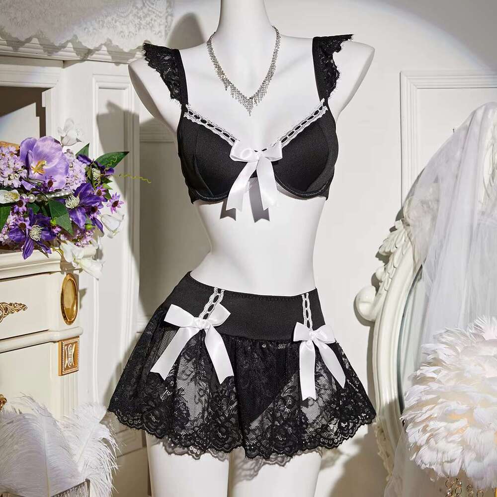 Bowknot Erotic Uniform Hot Sexy Seductive Lingerie Lace Maid Costume Set Female Temptation Underwear Mini Fishnet Teddy Pamas