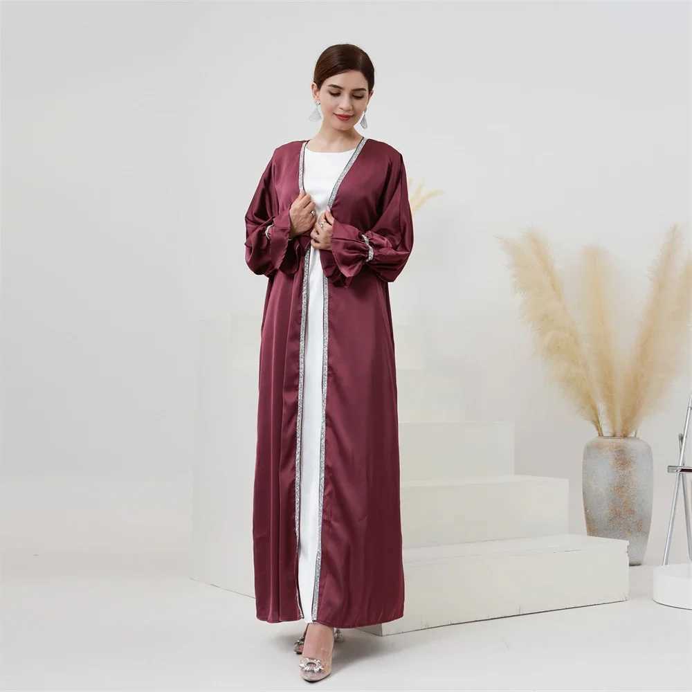 Modest Abaya Beads Muslim Women Open Cardigan Maxi Dresses Turkey Arab Robe Islamic Dubai Eid Party Femme Kaftan Kimono Jalabiya X250514