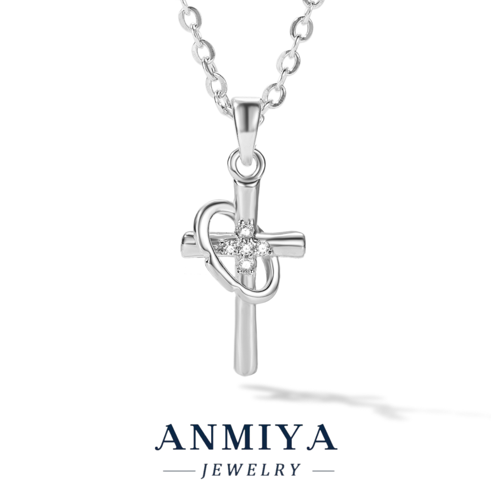 Fashion S925 Silver Vintage Cross Religion Jewelry Rhinestone Cross Pendant Necklace